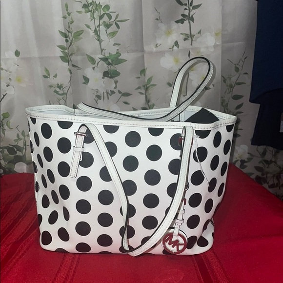 Michael Kors Handbags - Michael Kors White and Black Polka Dot Tote